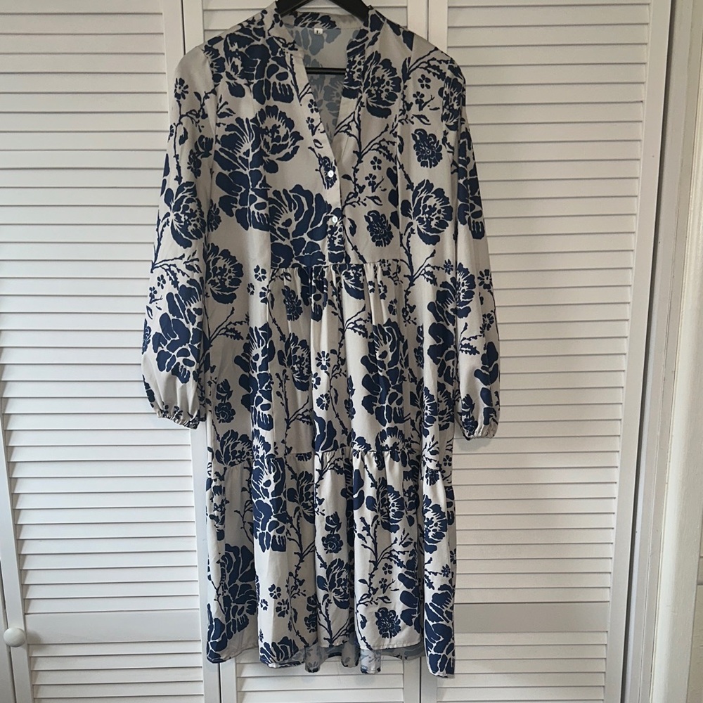Navy Floral Long Sleeve Dress